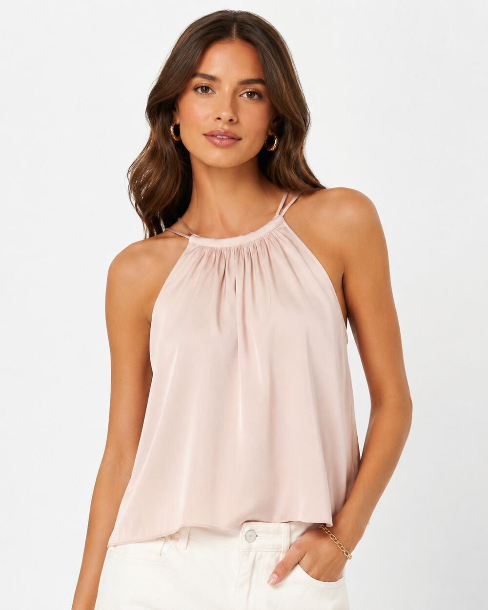 Ramy Brook Draped Halter Neck Blouse Blush Pink Size Small